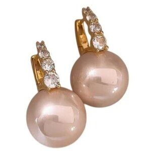 2/$24 Gold-Plated Faux Delicate Pink Pearl Drop Earrings With Rhinestone Detail
